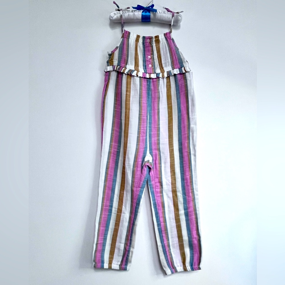 NWT Rise Little Earthling Organic Striped Romper Girl size 4-5